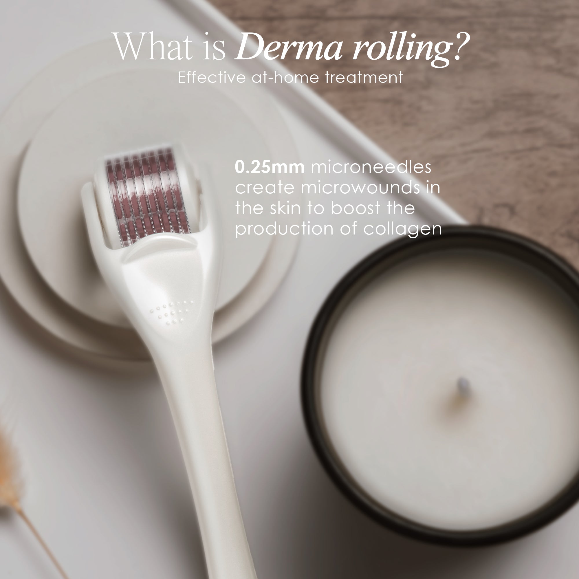 The Derma Roller at-home microneedling tool describing how microneedles work to boost collagen production