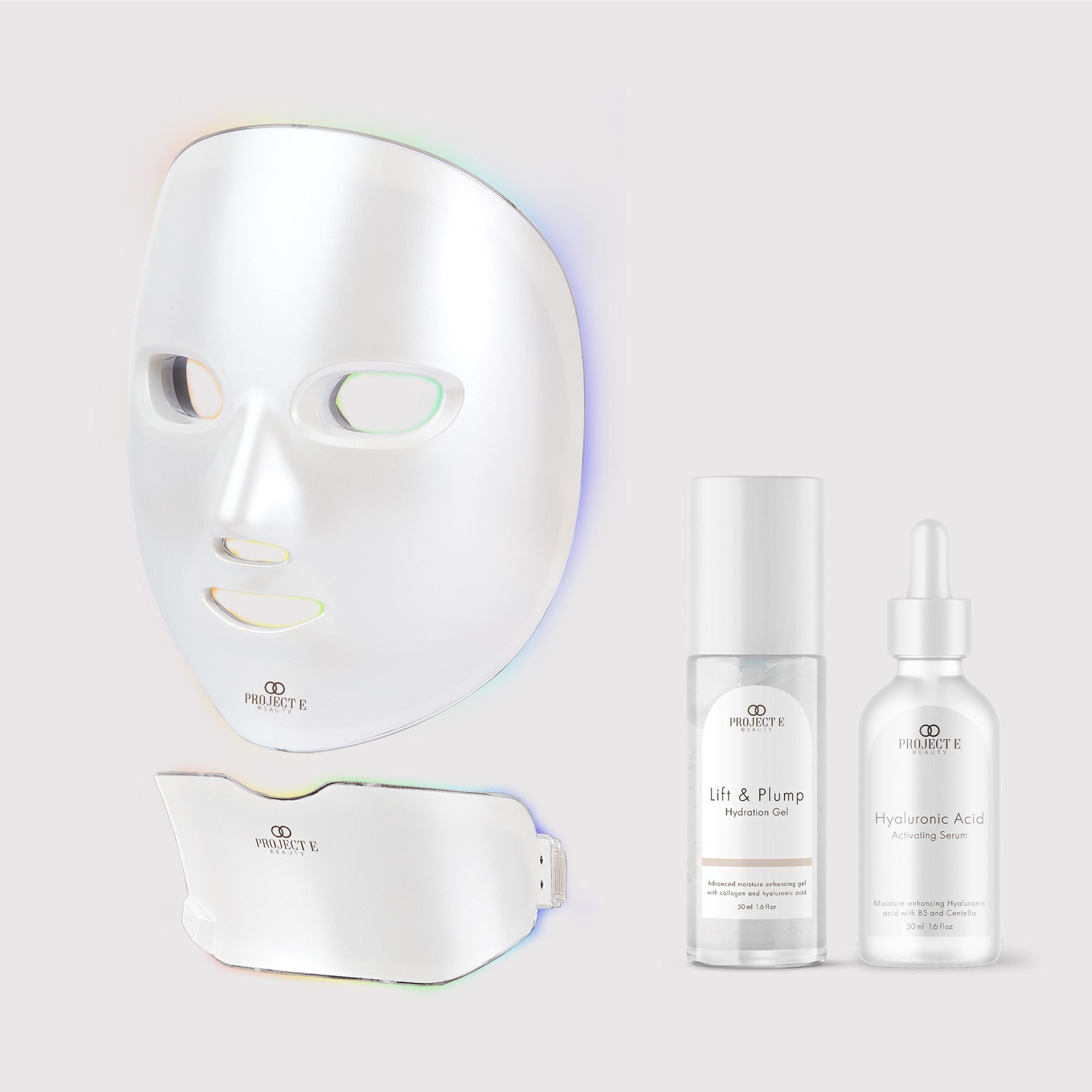 Brighten + Boost Renewal Set: LED therapy, hydration gel & hyaluronic serum for radiant skin